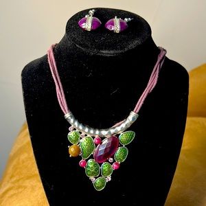 Necklace with Purple and Green Stones with Matching Earrings